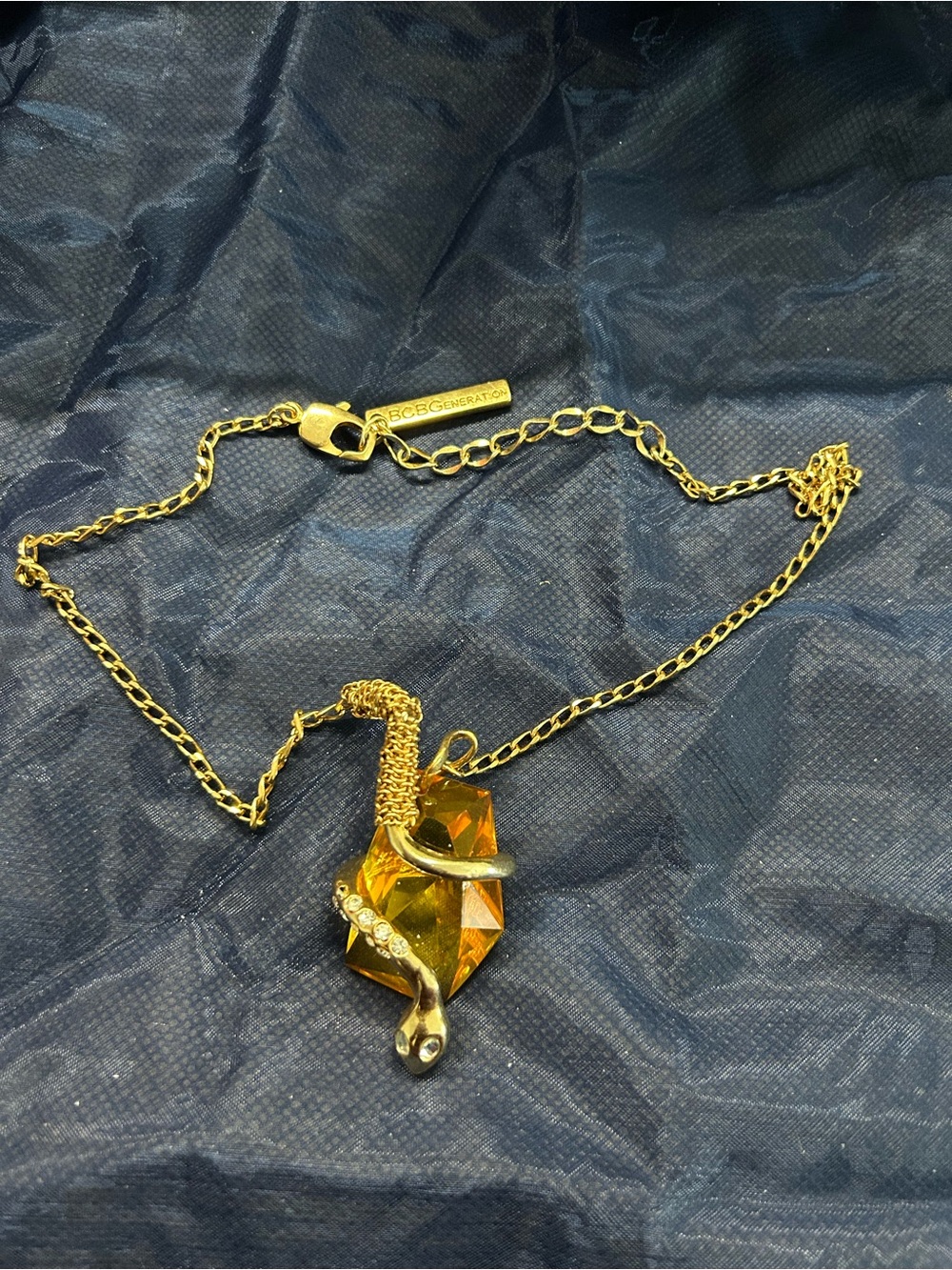 BCBG Gold-Tone Necklace with Yellow Crystal and Rhinestone Snake Accent